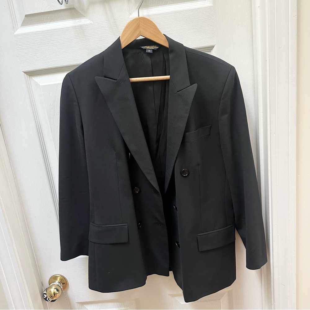 Brooks Brothers Black Wool Blazer jacket coat double breasted 14